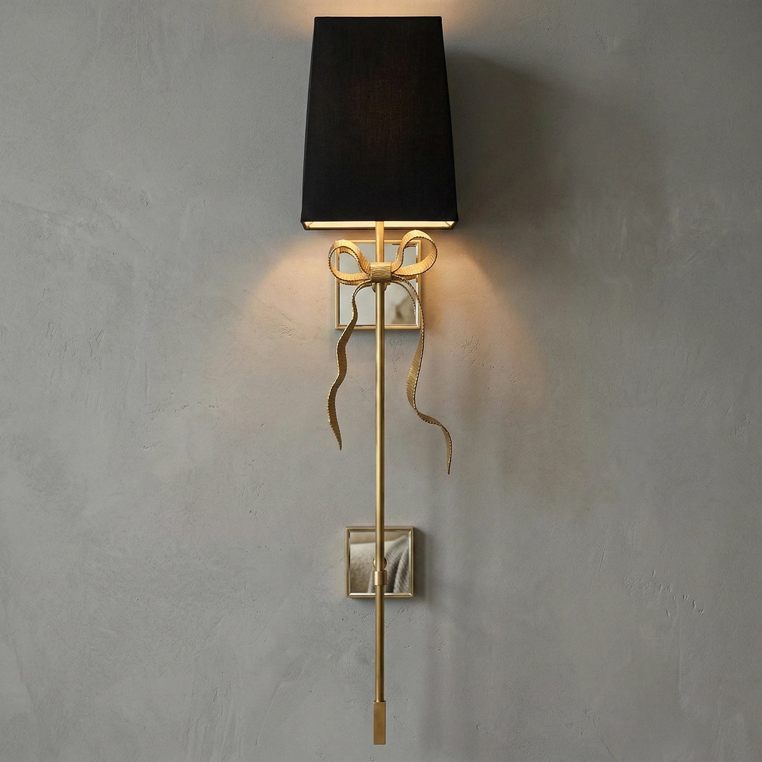 Ribbed Ribbon Bow Wall Lamp - Studio Grey Wall Lit Elongated Gold Black Shade | HoaiLamp