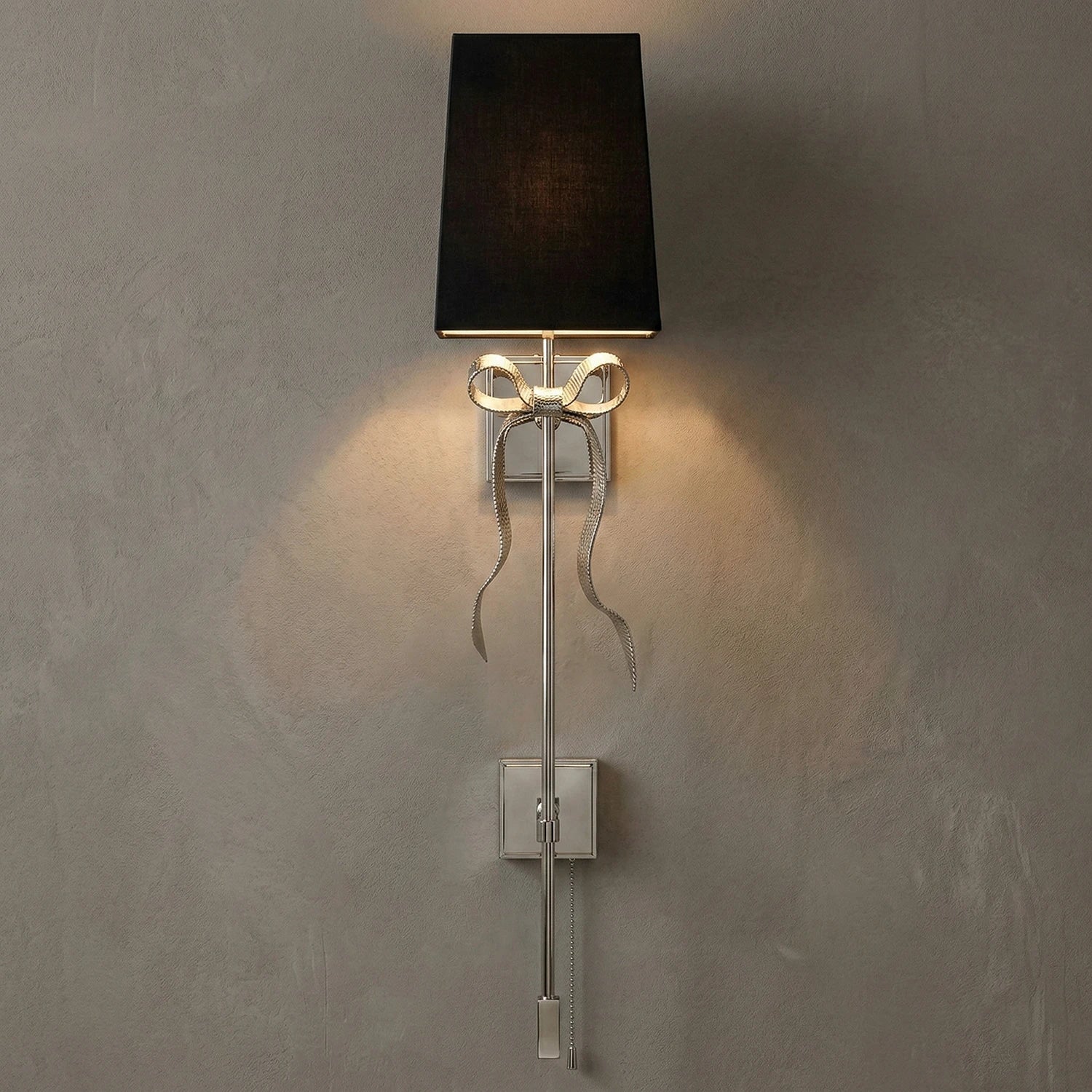 Ribbed Ribbon Bow Wall Lamp - Studio Grey Wall Lit Elongated Silver Black Shade | HoaiLamp