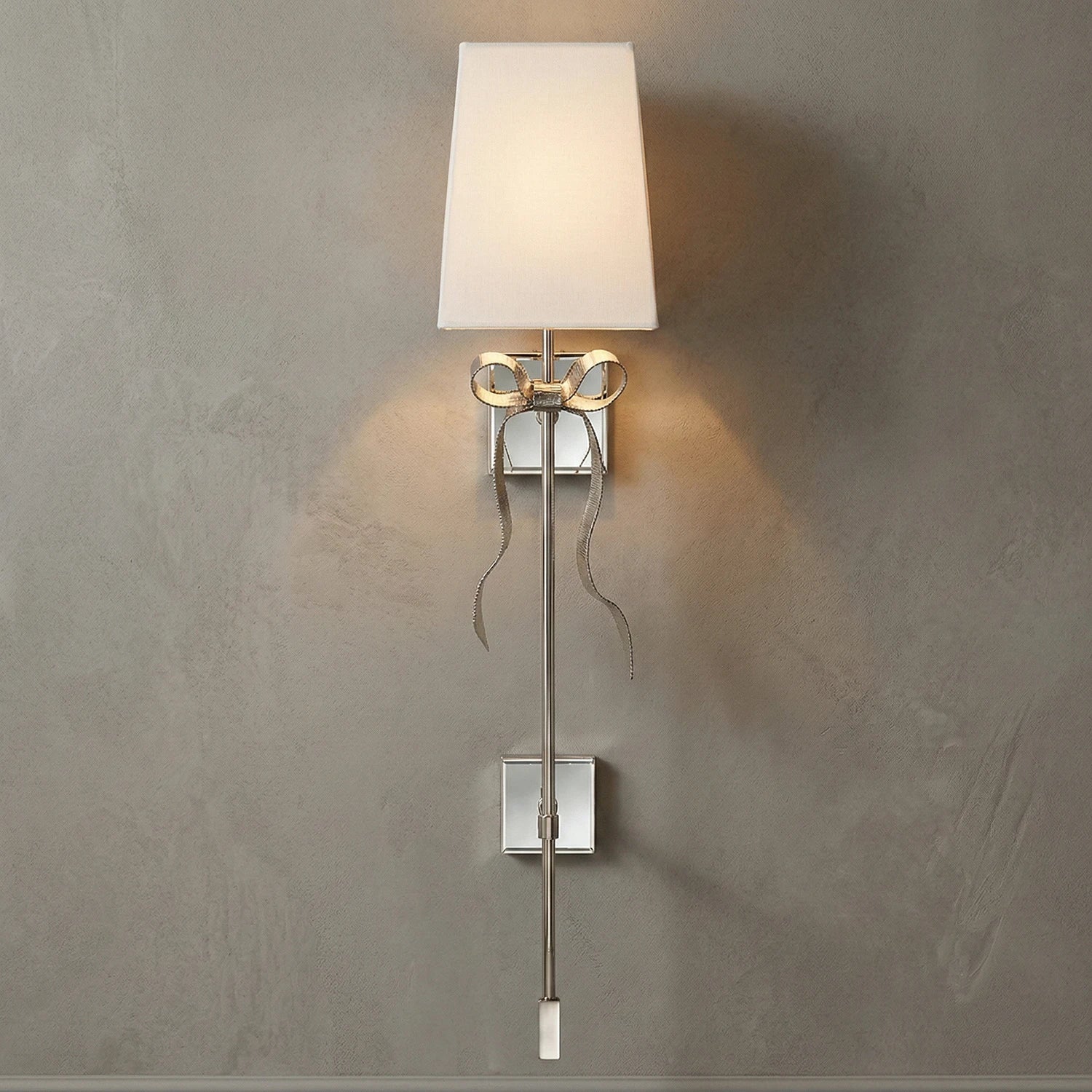 Ribbed Ribbon Bow Wall Lamp - Studio Grey Wall Lit Elongated Silver White Shade | HoaiLamp