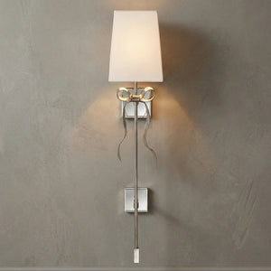 Ribbed Ribbon Bow Wall Lamp - Studio Grey Wall Lit Elongated Silver White Shade | HoaiLamp