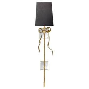 Ribbed Ribbon Bow Wall Lamp - Studio White Background Unlit Elongated Gold Black Shade | HoaiLamp