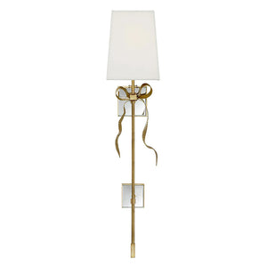 Ribbed Ribbon Bow Wall Lamp - Studio White Background Unlit Elongated Gold White Shade | HoaiLamp