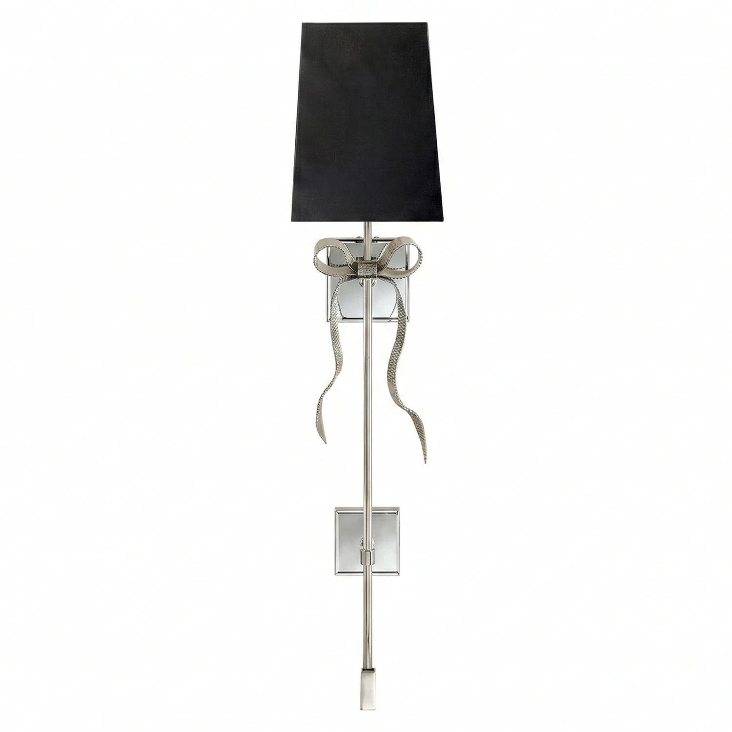 Ribbed Ribbon Bow Wall Lamp - Studio White Background Unlit Elongated Silver Black Shade | HoaiLamp