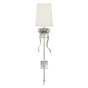 Ribbed Ribbon Bow Wall Lamp - Studio White Background Unlit Elongated Silver White Shade | HoaiLamp