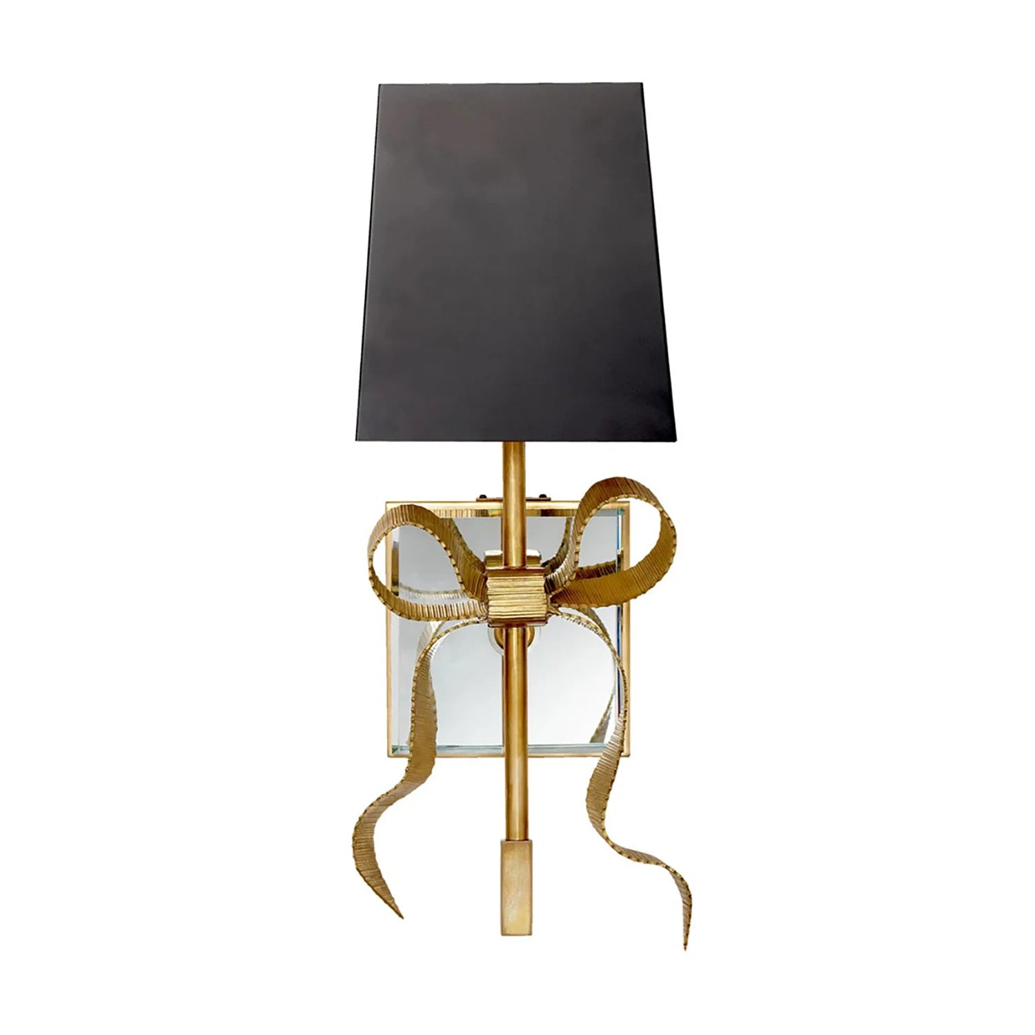Ribbed Ribbon Bow Wall Lamp - Studio White Background Unlit Gold Finish Black Shade | HoaiLamp