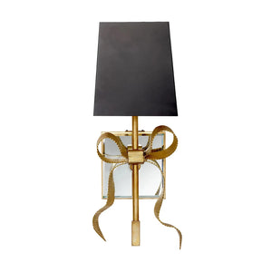 Ribbed Ribbon Bow Wall Lamp - Studio White Background Unlit Gold Finish Black Shade | HoaiLamp