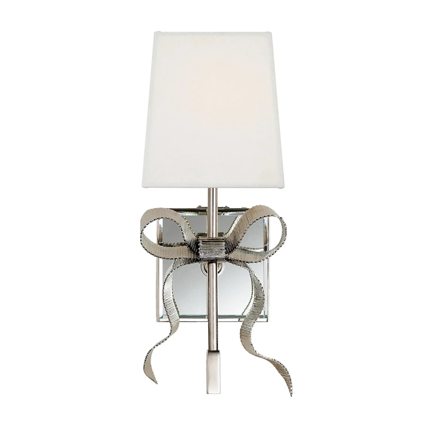 Ribbed Ribbon Bow Wall Lamp - Studio White Background Unlit Silver Finish White Shade | HoaiLamp
