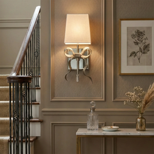 Ribbed Ribbon Bow Wall Lamp - Traditional Staircase Hallway Wainscoting Paneling White Shade | HoaiLamp