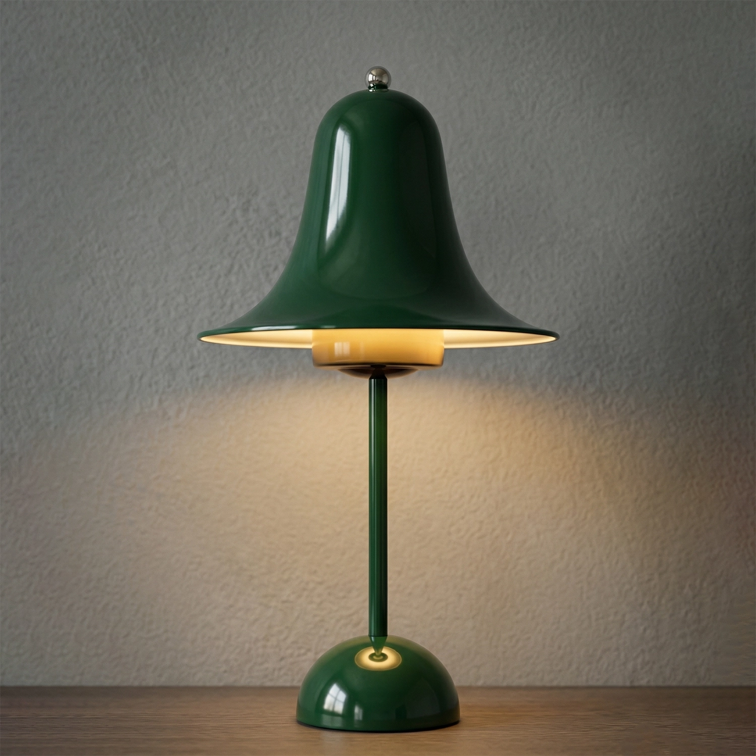 Ring Bell Table Lamp - Muted Olive Green Warm Bottom-Lit Studio Presentation | HoaiLamp
