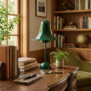 Ring Bell Table Lamp - Retro Forest Green Vintage Library Study Desk | HoaiLamp