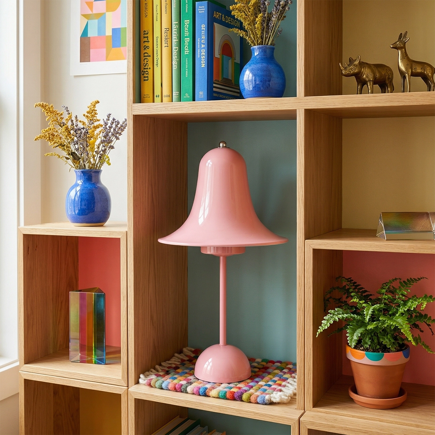 Ring Bell Table Lamp - Playful Pastel Pink Kids Room Bookshelf Accent | HoaiLamp
