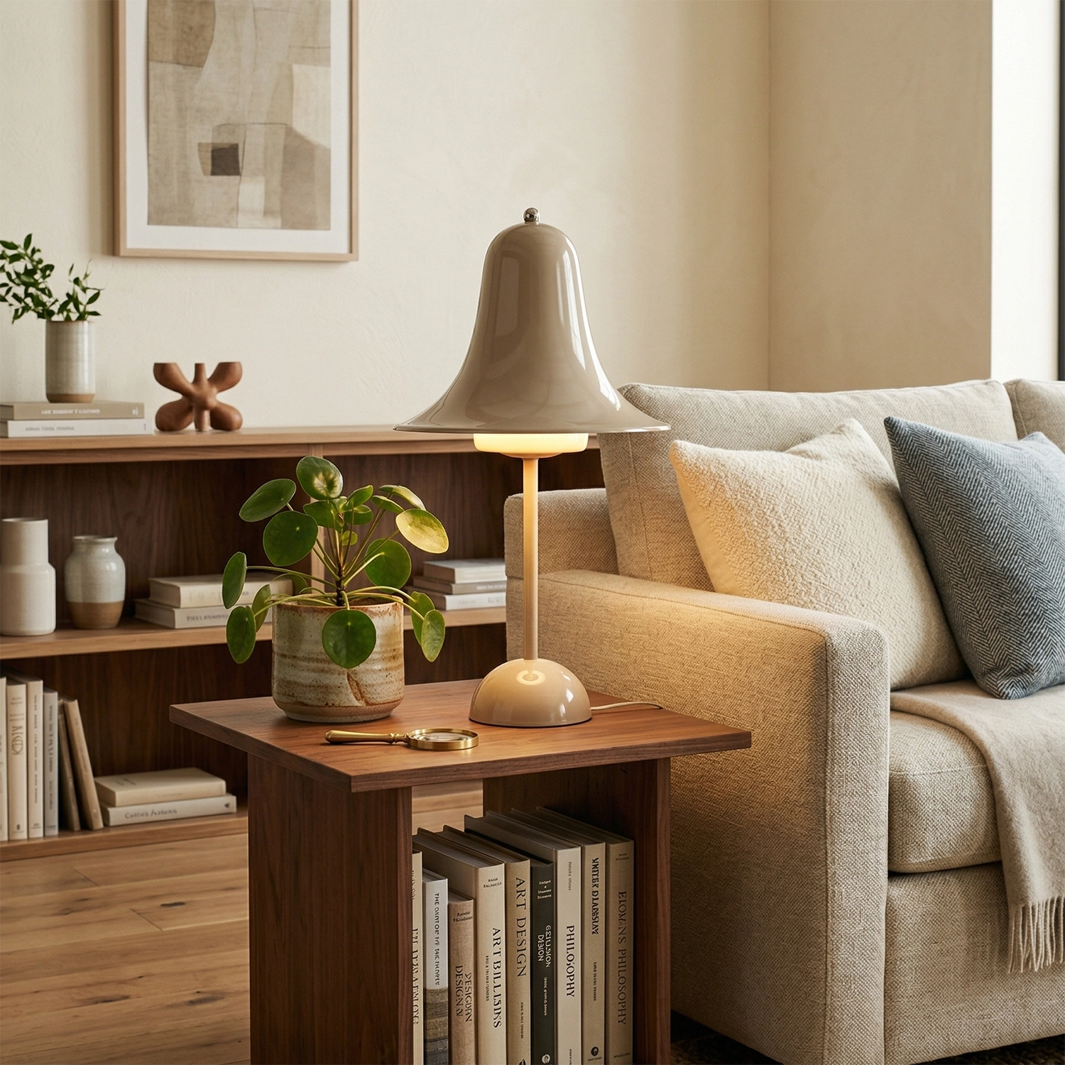 Ring Bell Table Lamp - Cozy Sand Beige Living Room Sofa Side Table | HoaiLamp