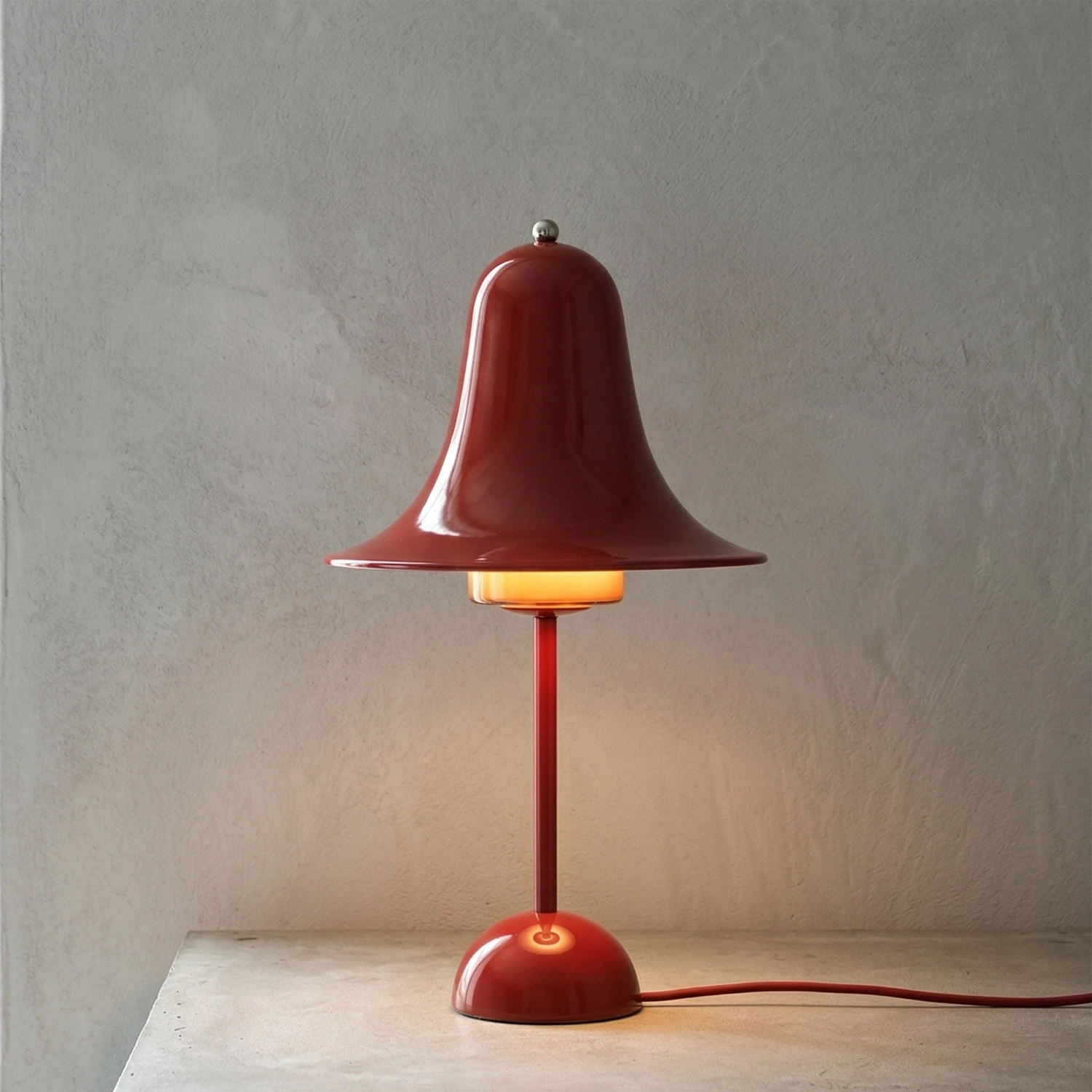 Ring Bell Table Lamp - Bold Poppy Red Saturated Eye-Catching Office Desk | HoaiLamp