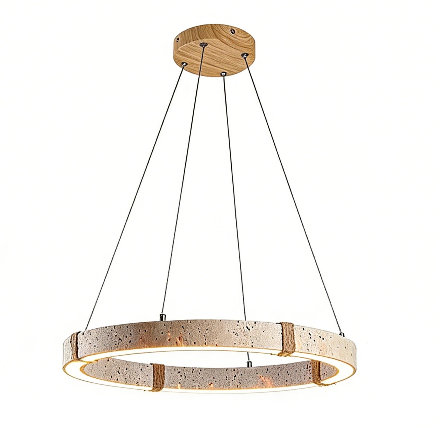 Minimalist Round Resin LED Pendant - Natural Wood Canopy | HoaiLamp