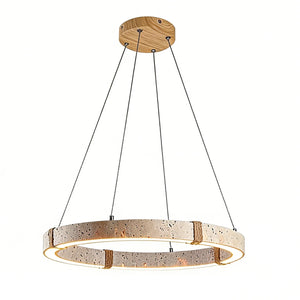 Minimalist Round Resin LED Pendant - Natural Wood Canopy | HoaiLamp