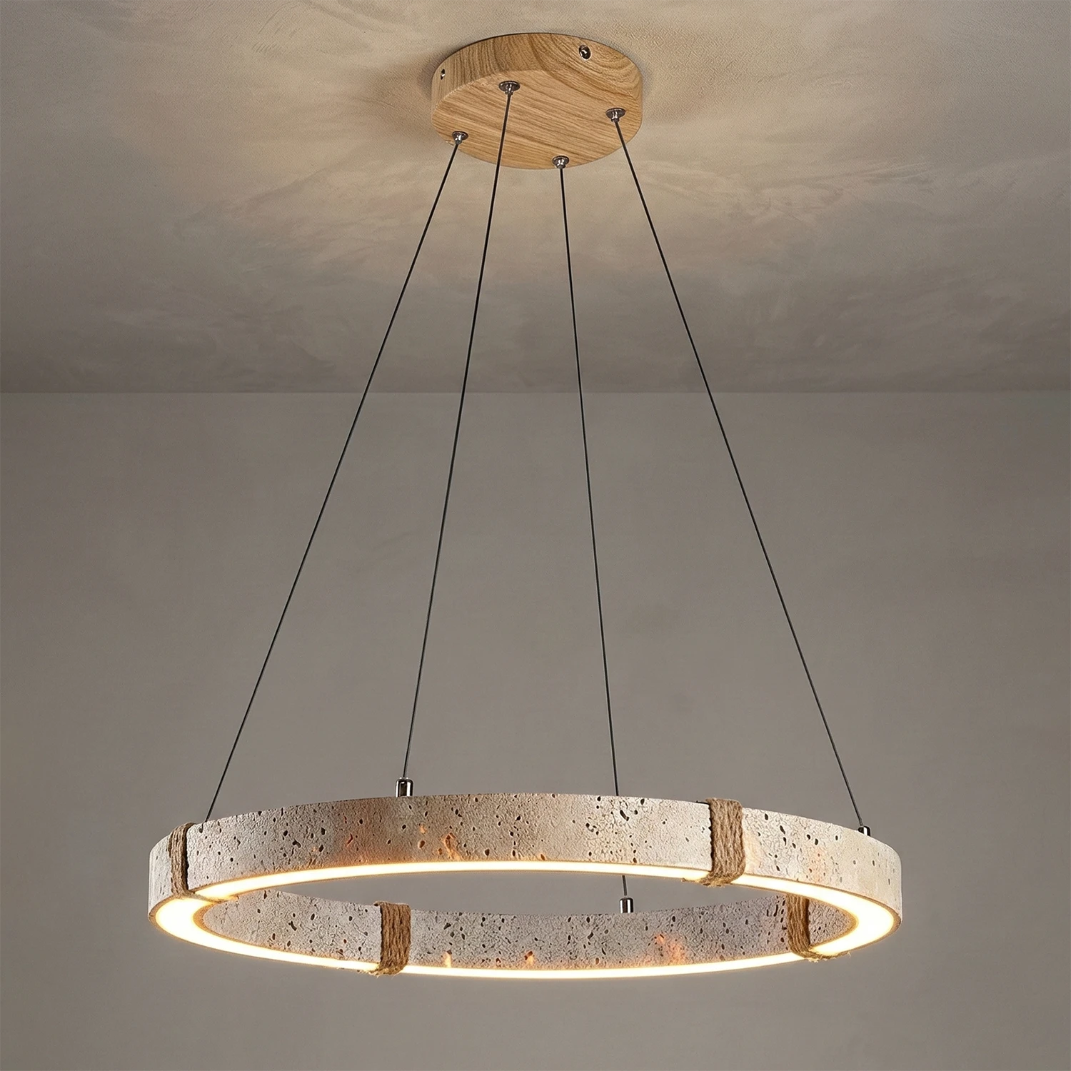 Ringor Minimalist Round Travertine Chandelier