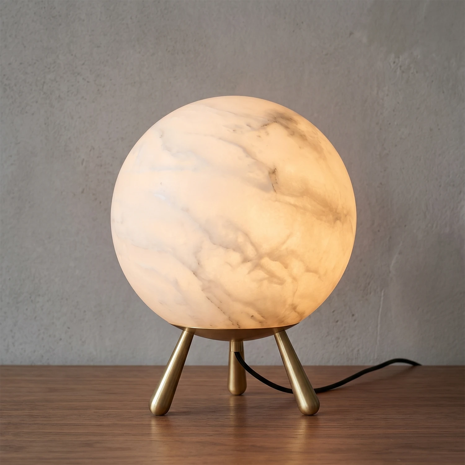 Romy Alabaster Table Lamp - Minimalist Brass Tripod Profile | HoaiLamp