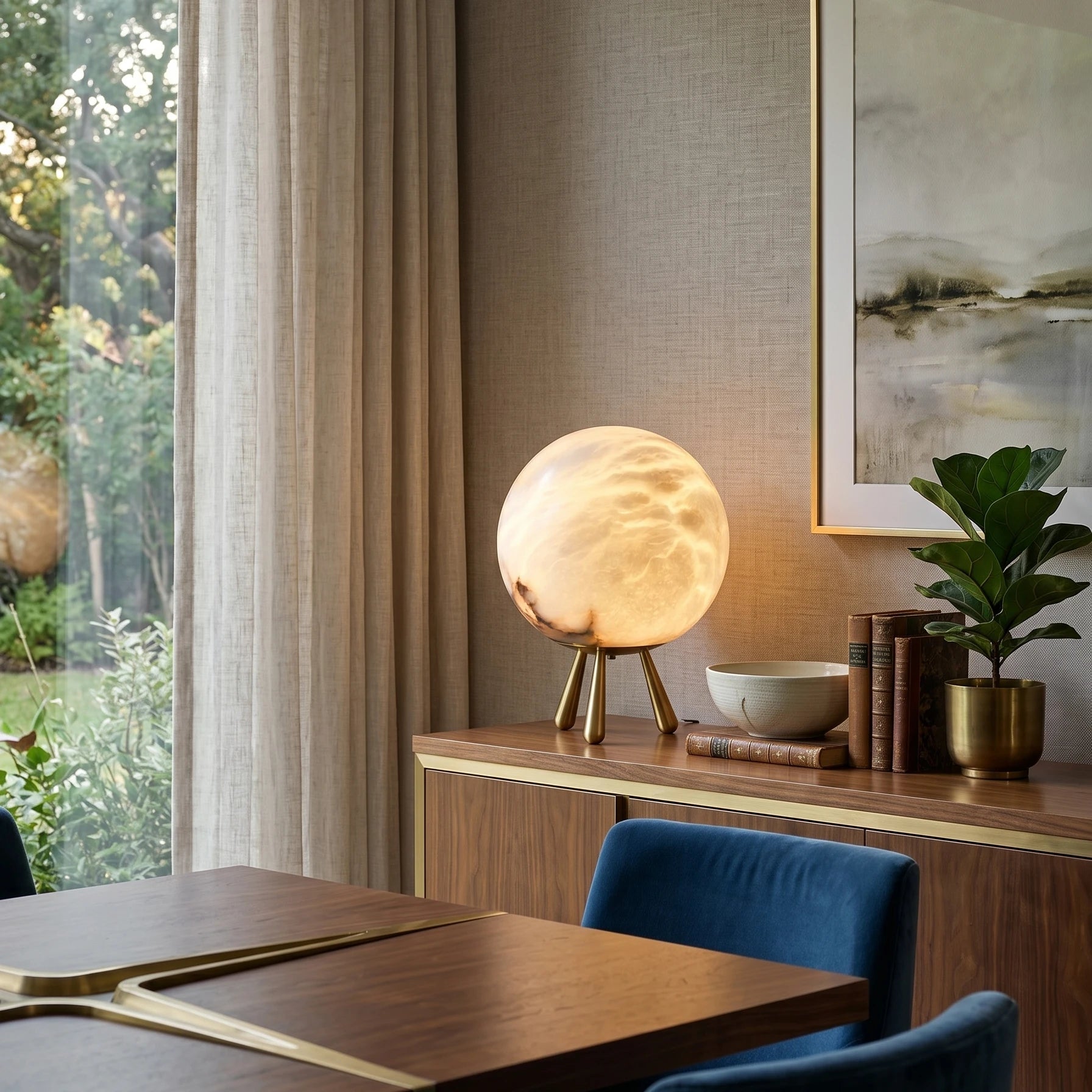 Romy Alabaster Table Lamp - Elegant Dining Room Buffet Display | HoaiLamp