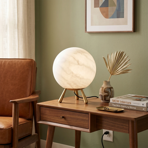 Romy Alabaster Table Lamp - Mid-Century Desk Lamp Shot | HoaiLamp