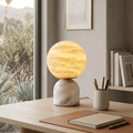Round Alabaster Table Lamp - Home Office Desk Setup Notebook Window View | HoaiLamp