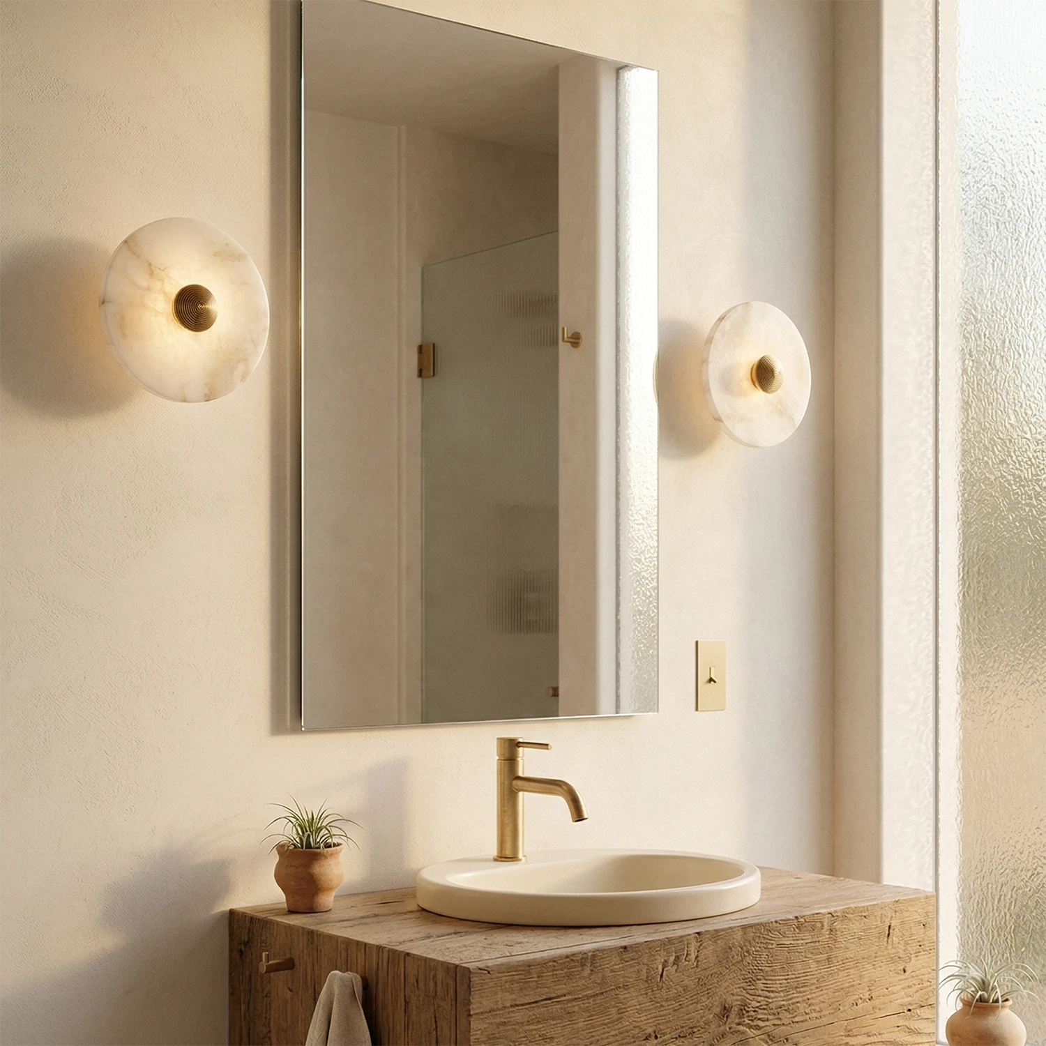 Round Alabaster Wall Lamp - Contemporary Bathroom Vanity | HoaiLamp