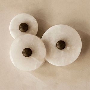 Round Alabaster Wall Lamp - Neutral Toned Geometry | HoaiLamp