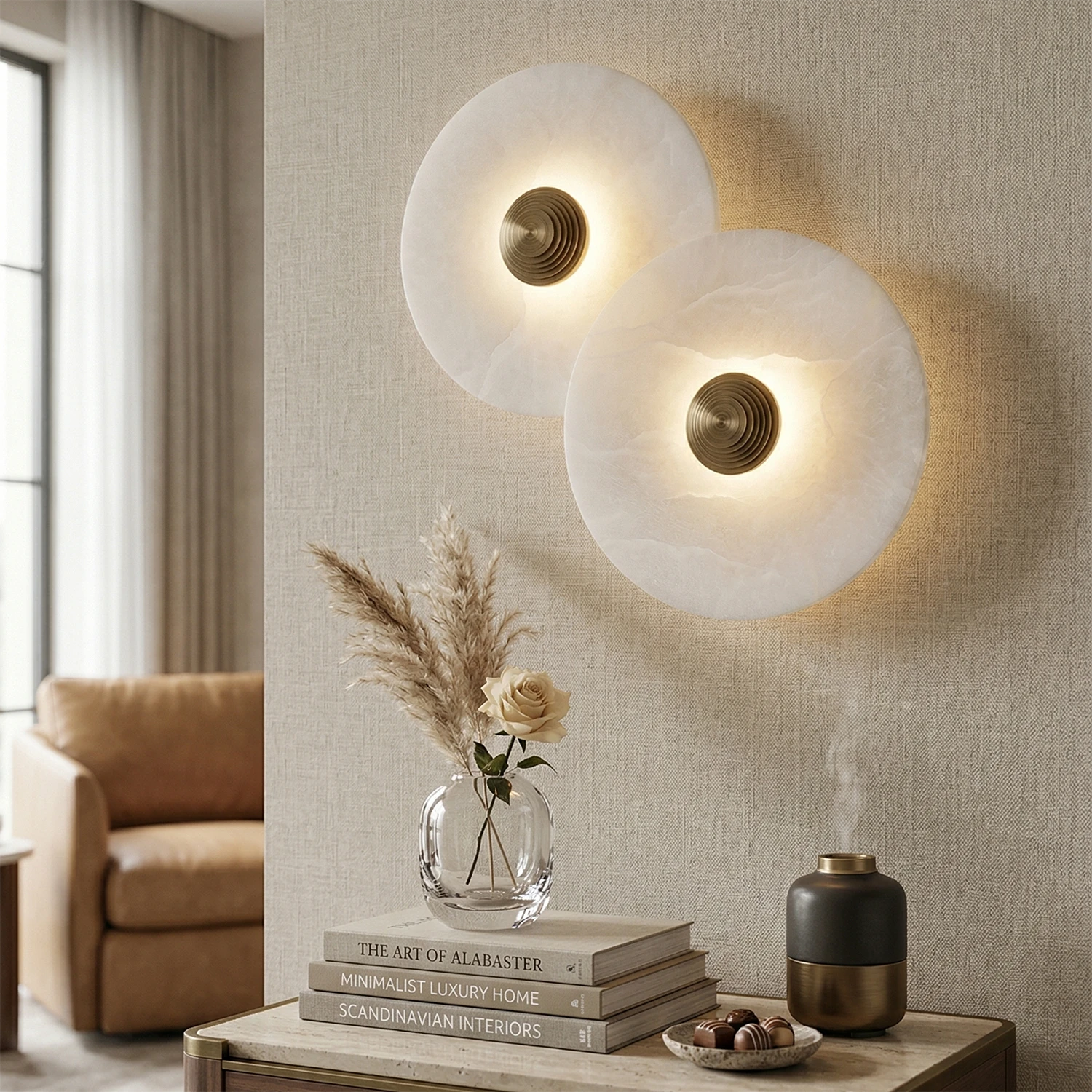 Round Alabaster Wall Lamp - Cozy Living Corner | HoaiLamp
