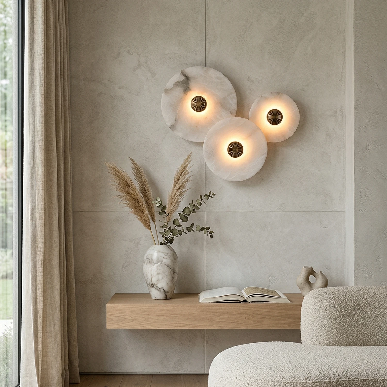 Round Alabaster Wall Lamp - Zen Living Room Statement | HoaiLamp
