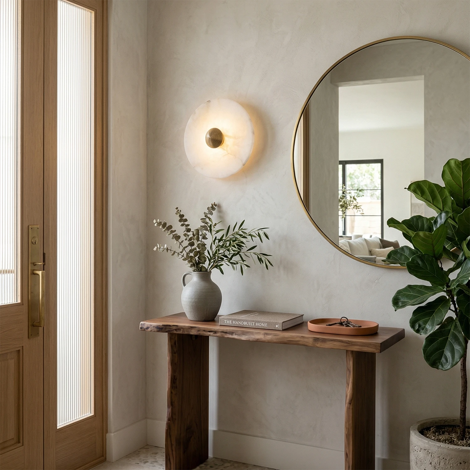 Round Alabaster Wall Lamp - Elegant Hallway Entry | HoaiLamp