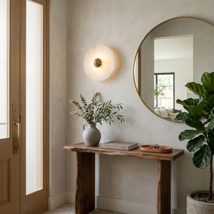 Round Alabaster Wall Lamp - Elegant Hallway Entry | HoaiLamp