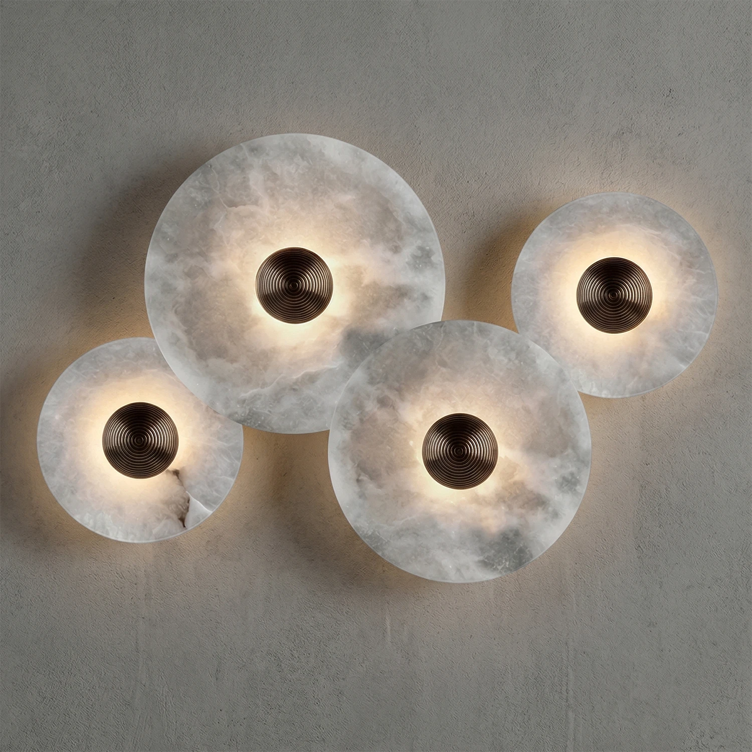Round Alabaster Wall Lamp - Quadruple Starburst Motif | HoaiLamp