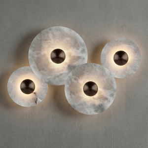Round Alabaster Wall Lamp - Quadruple Starburst Motif | HoaiLamp