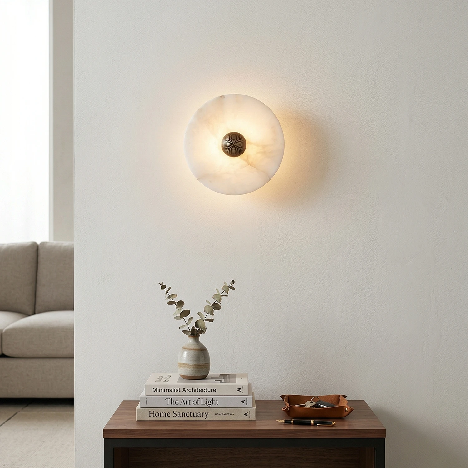 Round Alabaster Wall Lamp - Minimalist Nook Highlight | HoaiLamp