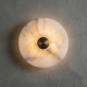 Round Alabaster Wall Lamp - Dramatic Mineral Veining | HoaiLamp