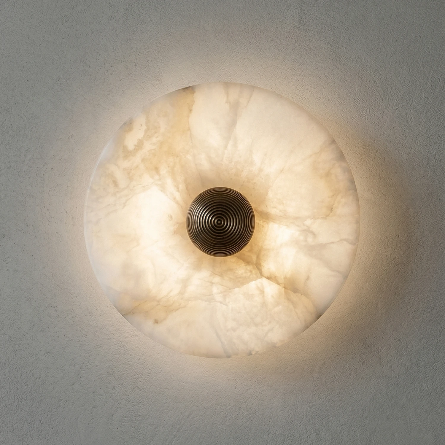 Round Alabaster Wall Lamp - Glowing Ethereal Disc | HoaiLamp