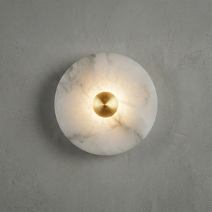 Round Alabaster Wall Lamp - Warm Brass Core Focus | HoaiLamp