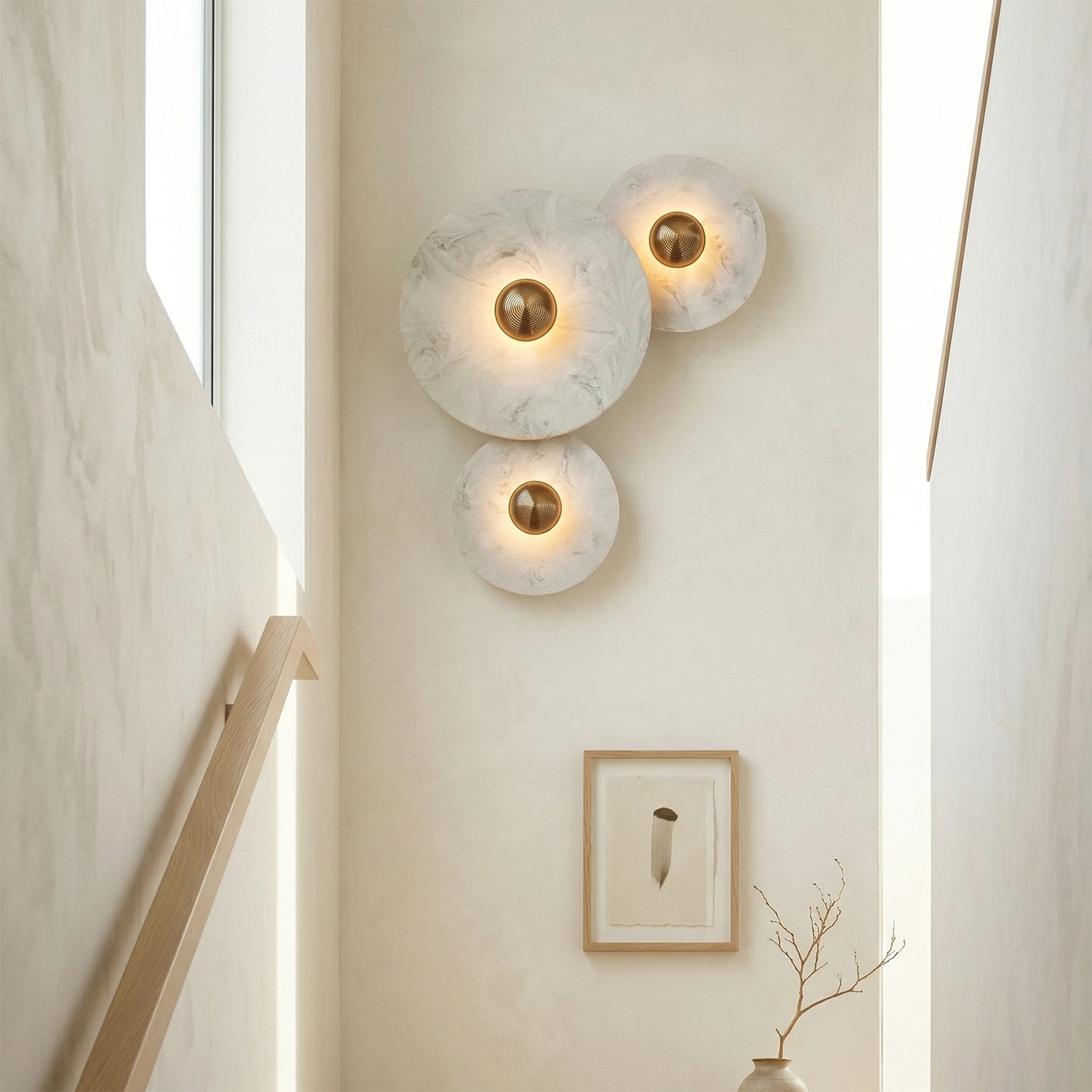 Round Alabaster Wall Lamp - Architectural Staircase Trio | HoaiLamp
