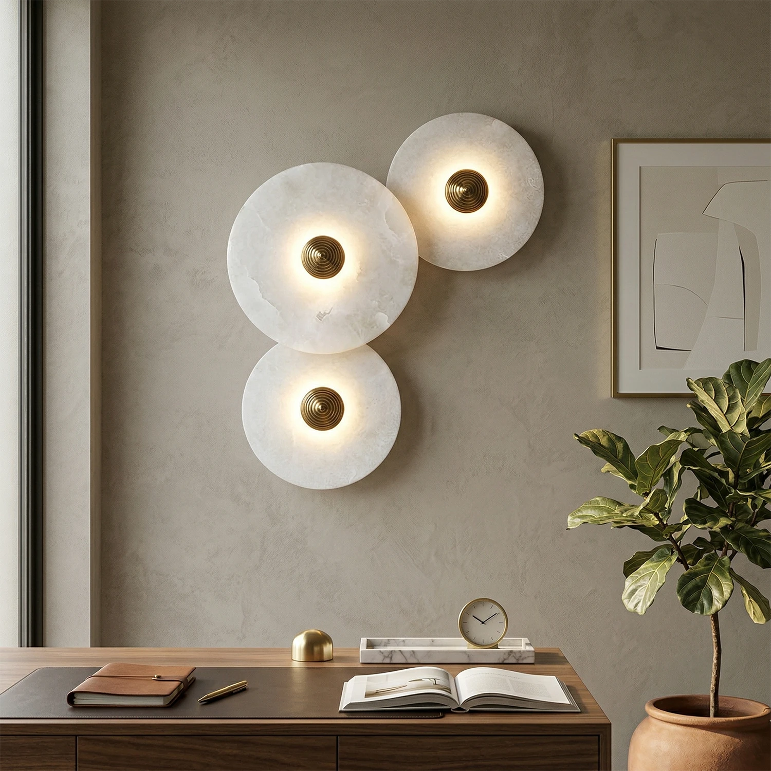 Round Alabaster Wall Lamp - Sophisticated Study Trio | HoaiLamp