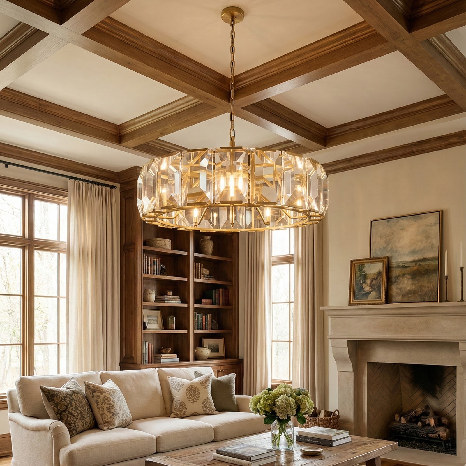 Round Crystal Calcite Chandelier
