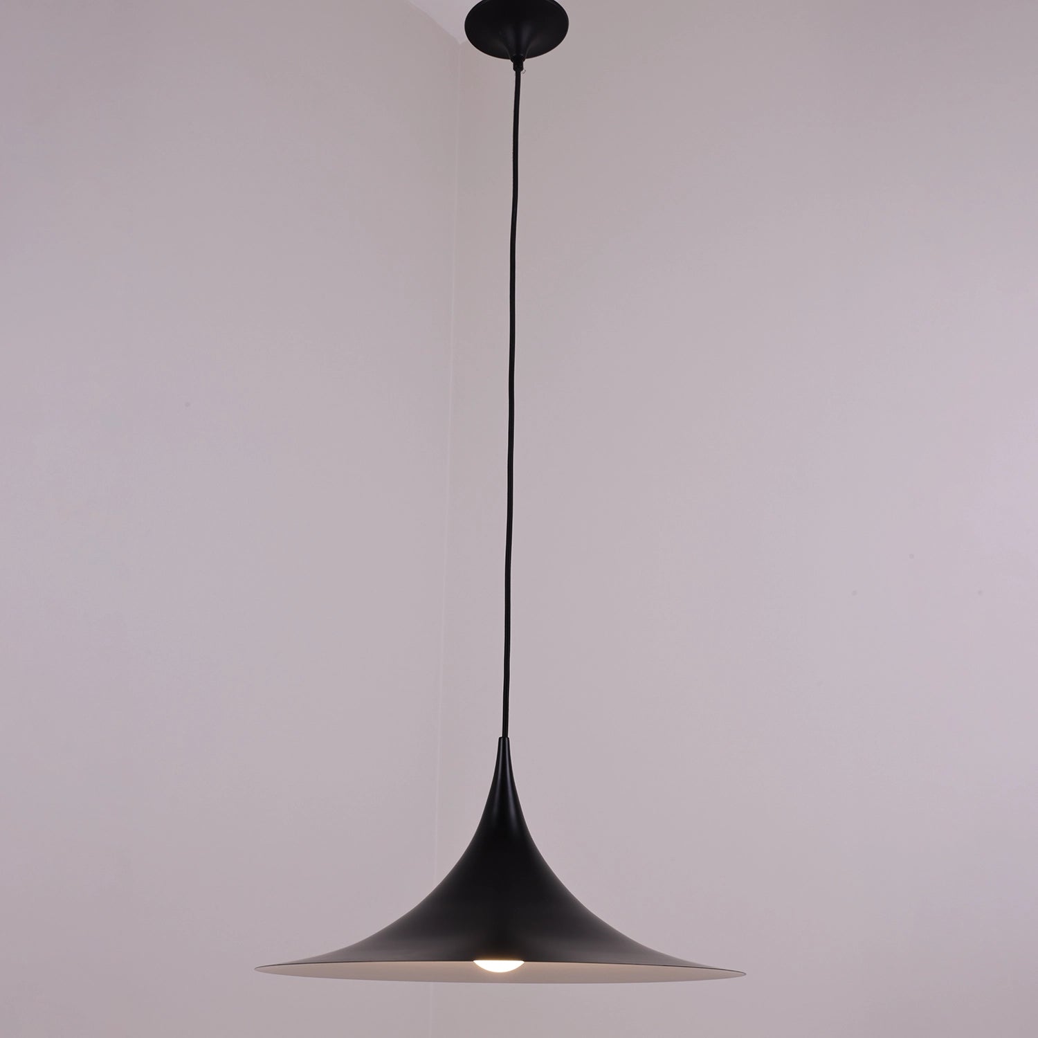 Sami Trumpet Pendant Light - Minimalist Matte Black Pastel Violet Background | HoaiLamp