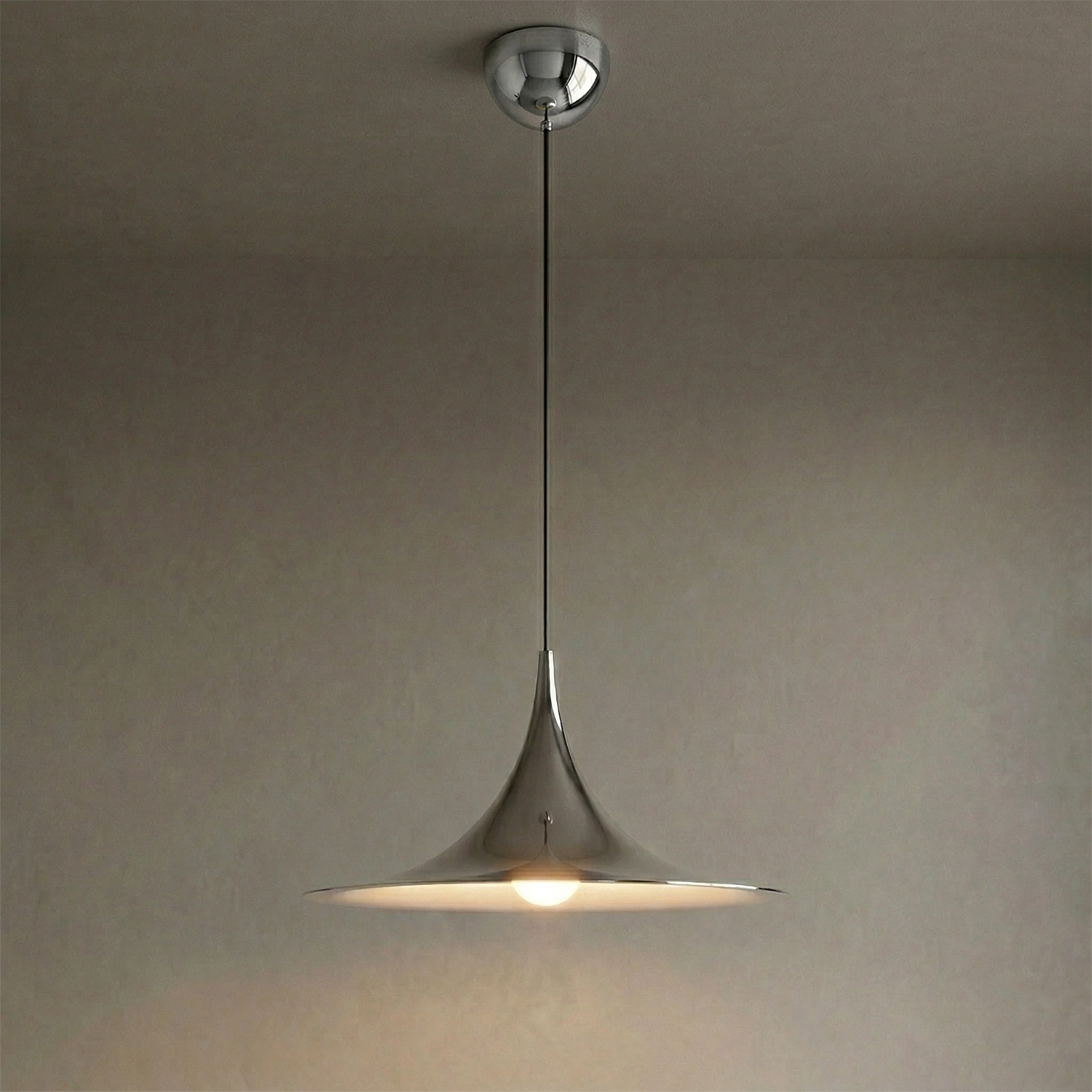 Sami Trumpet Pendant Light - Brushed Silver Metallic Gloss Vignette Studio | HoaiLamp