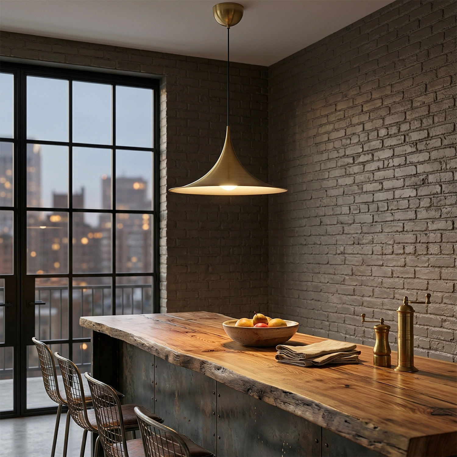 Sami Trumpet Pendant Light - Luxury Gold Brass Loft Bar Counter Cityview | HoaiLamp