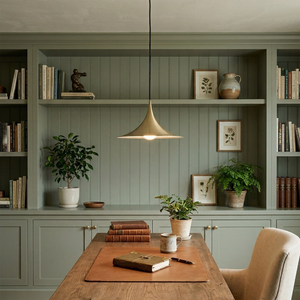 Sami Trumpet Pendant Light - Classic Sage Green Built-in Bookshelf Study Desk | HoaiLamp