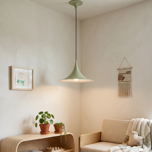 Sami Trumpet Pendant Light - Soft Sage Green Wooden Living Room Decor | HoaiLamp