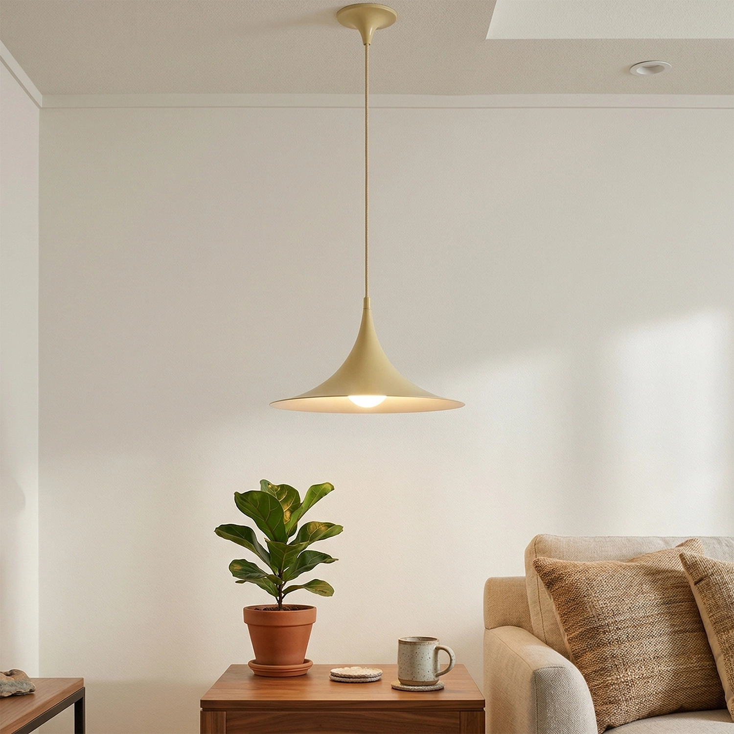Sami Trumpet Pendant Light - Warm Cream Beige Sofa Side Table Plant Decor | HoaiLamp