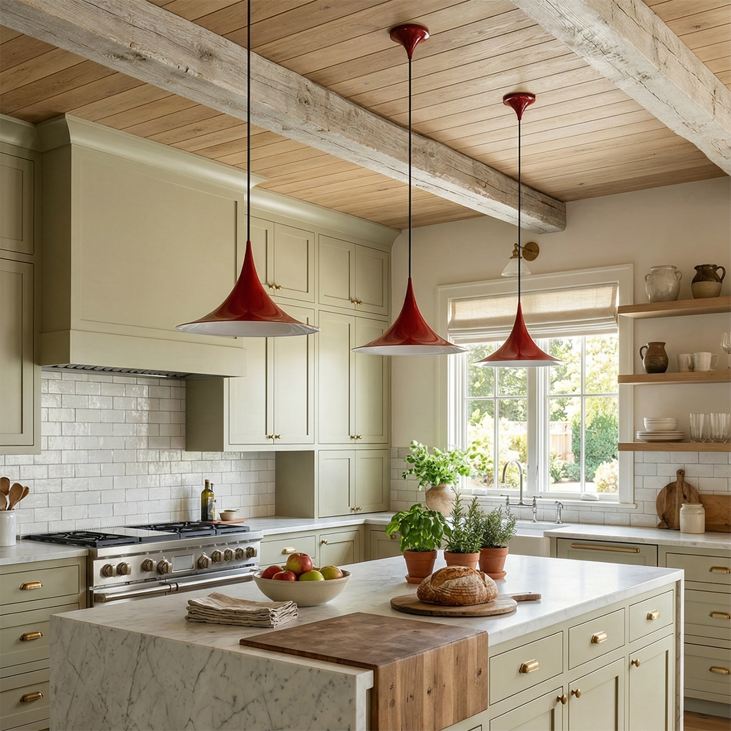 Sami Trumpet Pendant Light - Rustic Kitchen Island Triple Linear Pendant | HoaiLamp