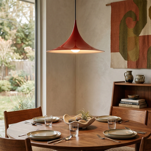 Sami Trumpet Pendant Light - Bold Crimson Red Round Wooden Dinner Table | HoaiLamp