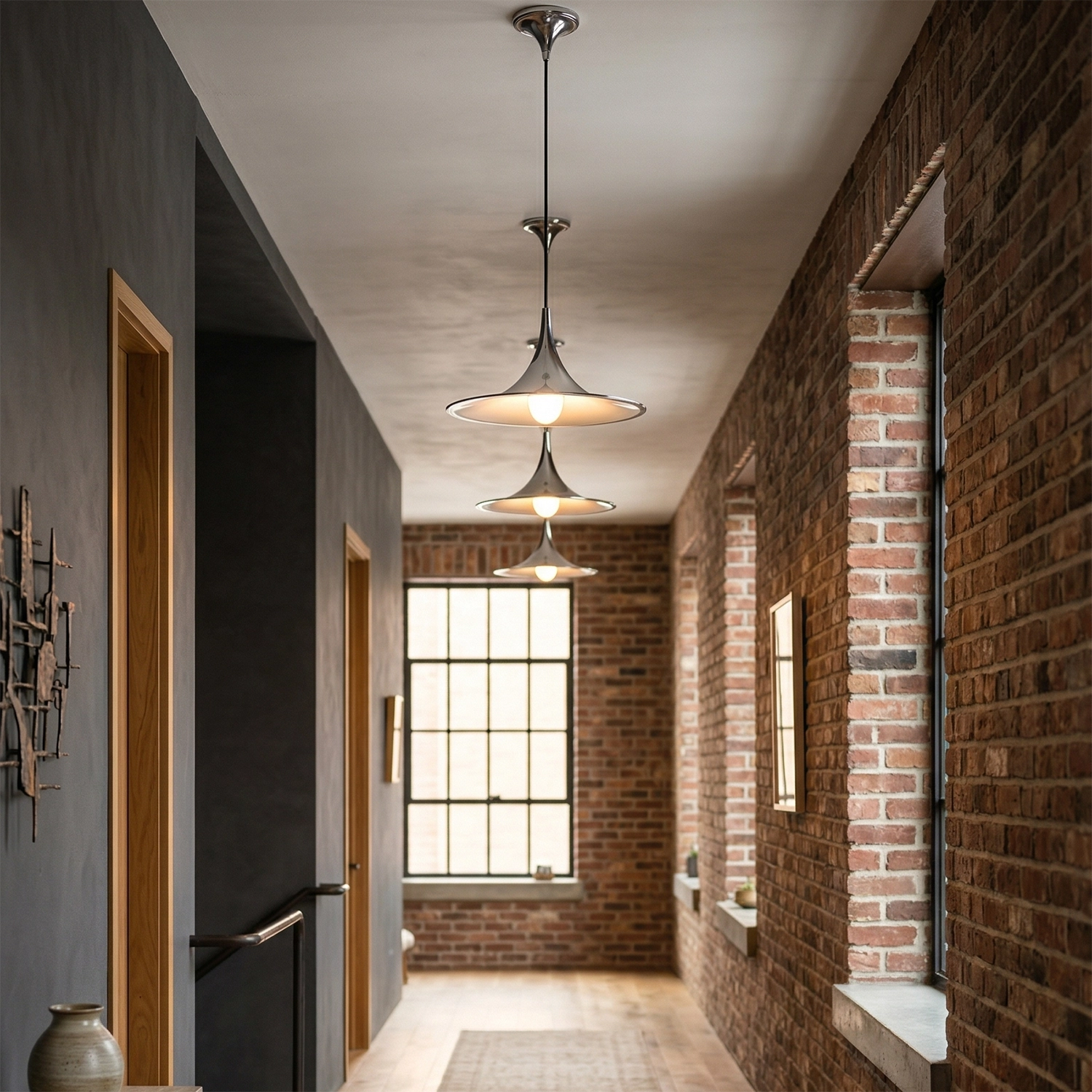 Sami Trumpet Pendant Light - Industrial Brick Wall Multi-Fixture Hallway Corridor | HoaiLamp