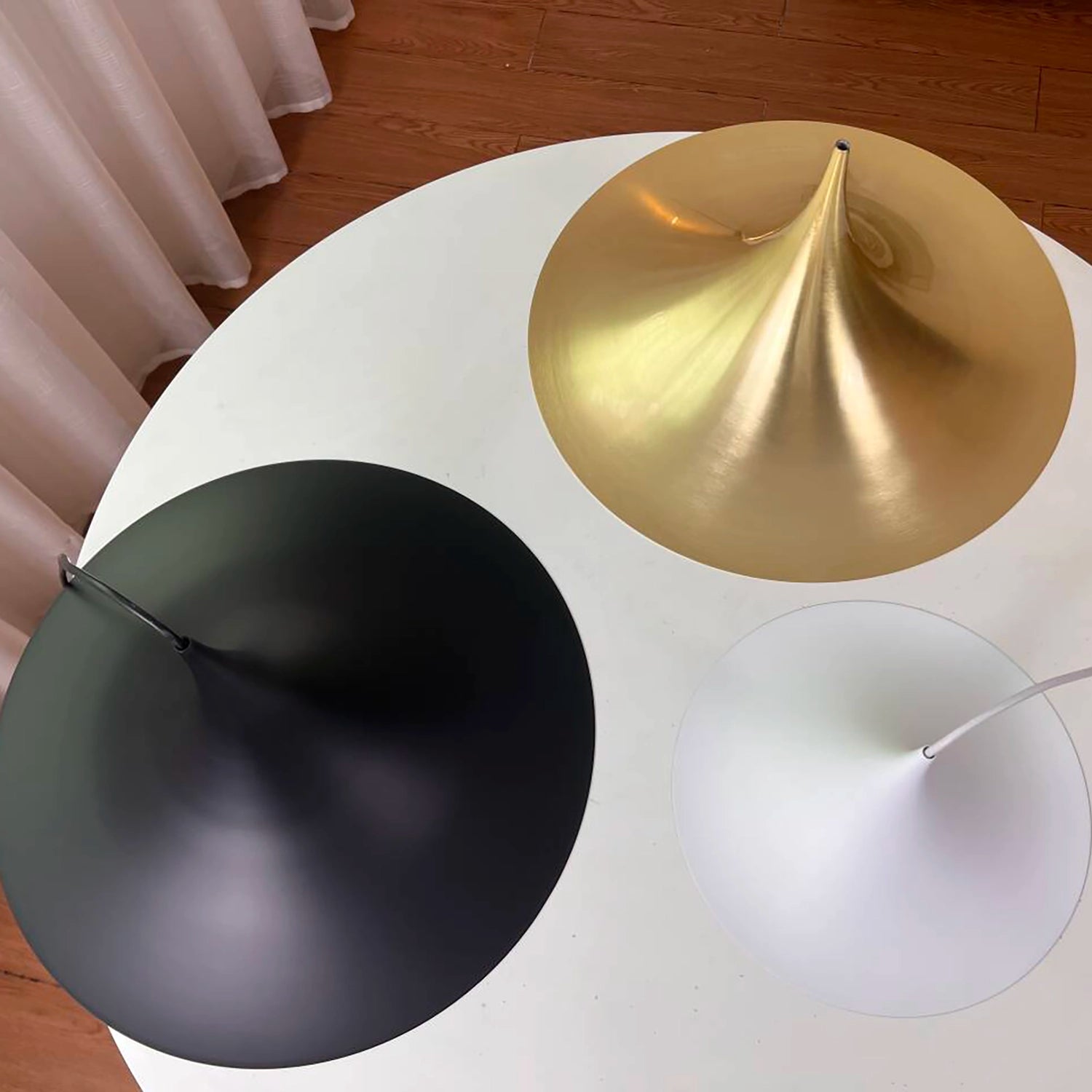 Sami Trumpet Pendant Light - Top View Trio Metallic Gold Black White Shades | HoaiLamp