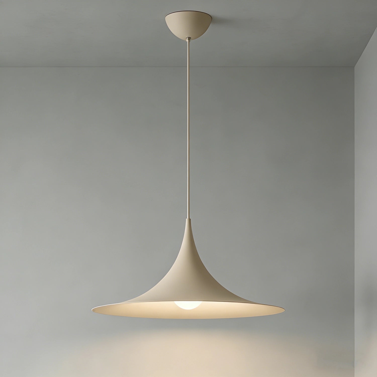 Sami Trumpet Pendant Light - Warm Sand Beige Textured Concrete Wall Display | HoaiLamp